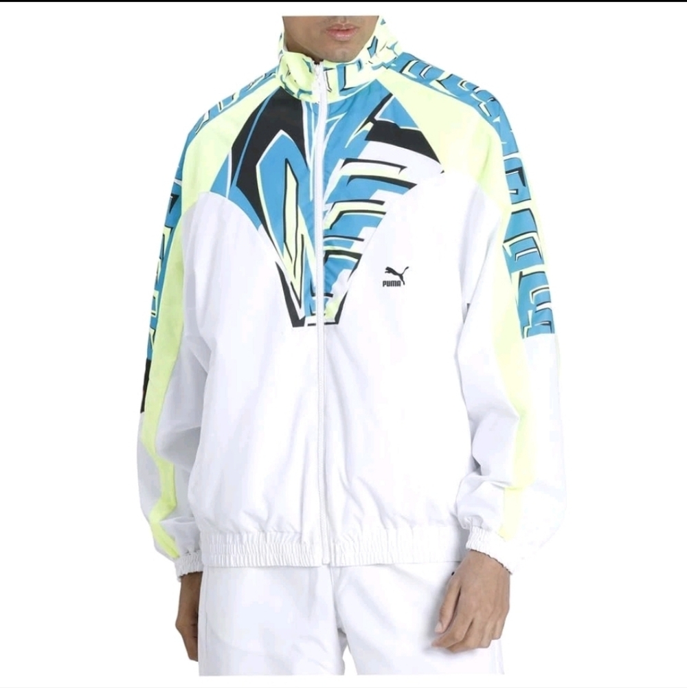 Puma Og Disk Track Men's Vibrant White Blue Windbreaker 90s Style Jacket Size L